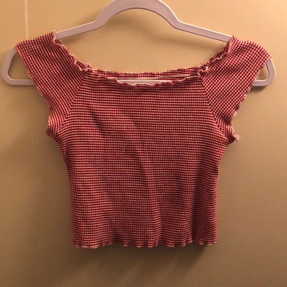 Cute red striped off the shoulder top